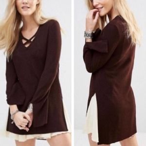 Free People Crisscross Sweater Tunic Brown Small